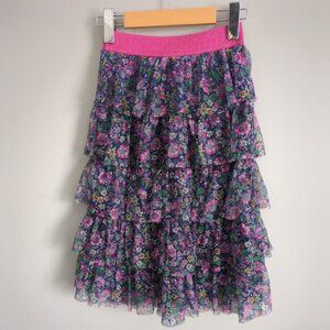 Mini Boden Tiered Floral Tulle Skirt Glitter Elastic Waist Midi Length Size 9/10